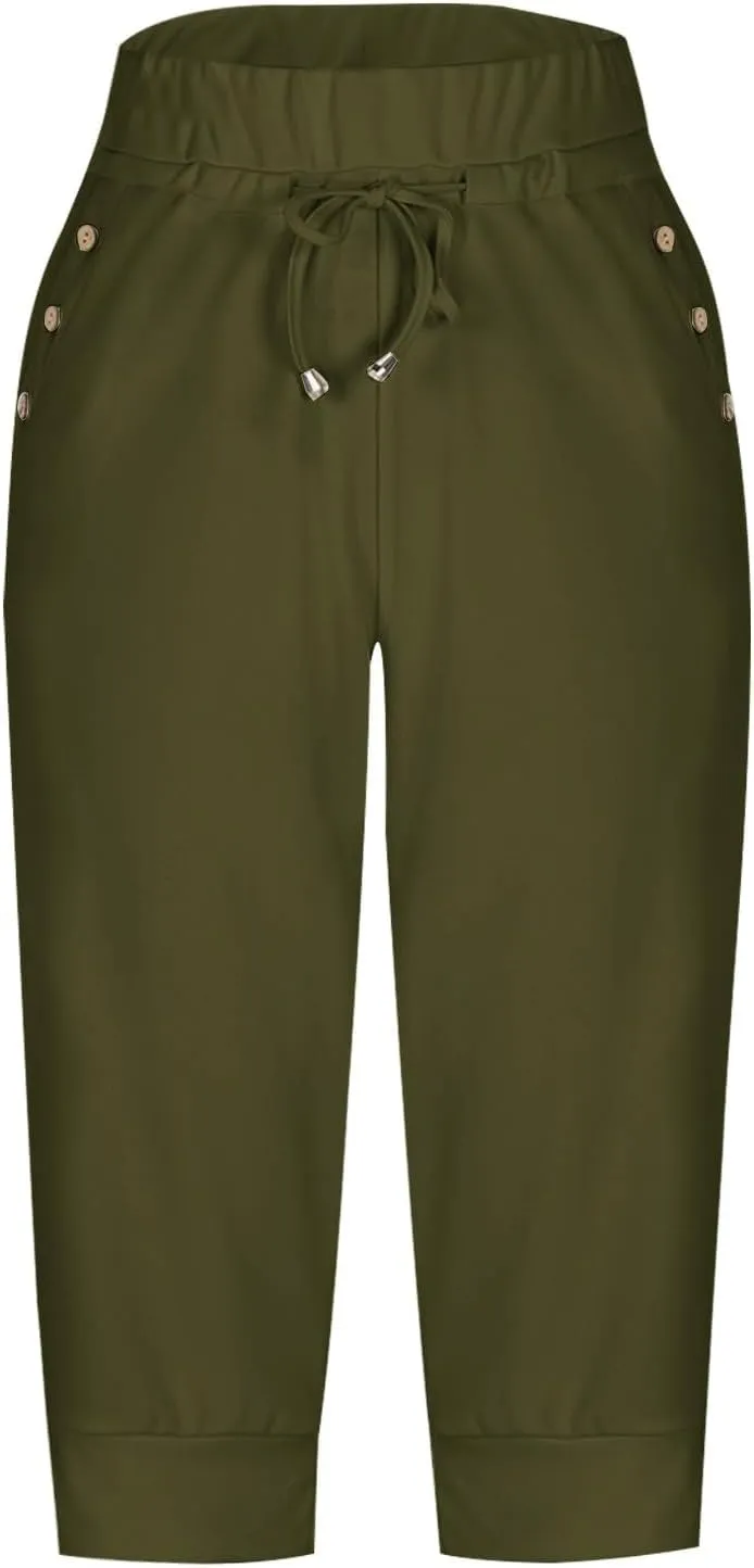Capri Pants for Women Stretch High Waisted Joggers Lightweight Summer Casual Drawstring Hiking Pant Capri with Pocket