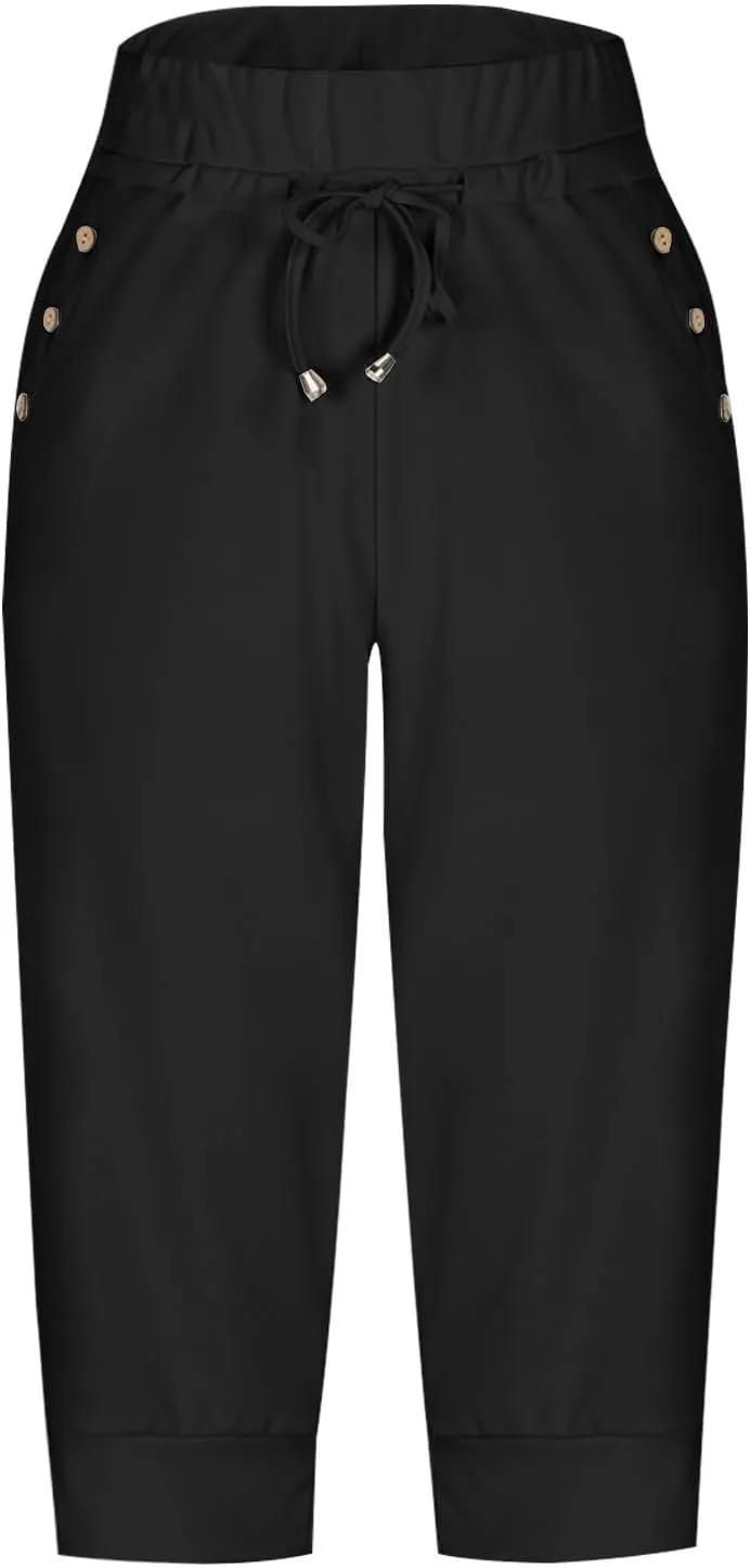 Capri Pants for Women Stretch High Waisted Joggers Lightweight Summer Casual Drawstring Hiking Pant Capri with Pocket