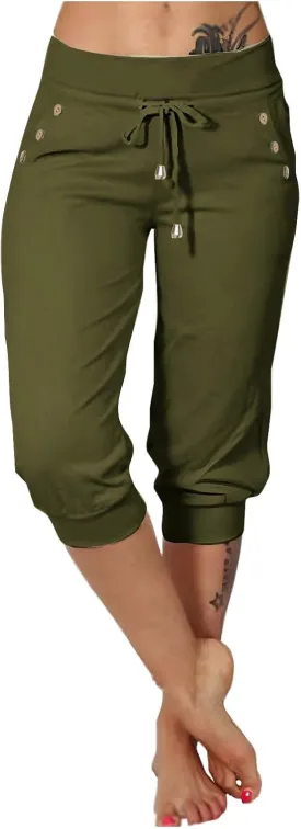 Capri Pants for Women Stretch High Waisted Joggers Lightweight Summer Casual Drawstring Hiking Pant Capri with Pocket