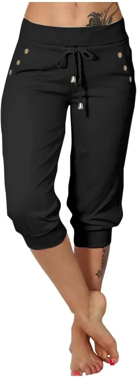Capri Pants for Women Stretch High Waisted Joggers Lightweight Summer Casual Drawstring Hiking Pant Capri with Pocket