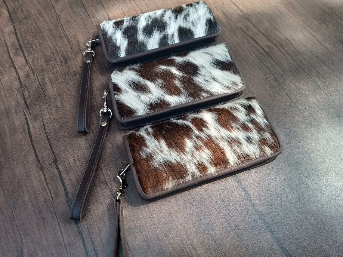 Cowhide Wallet Women's Wristlet Walet