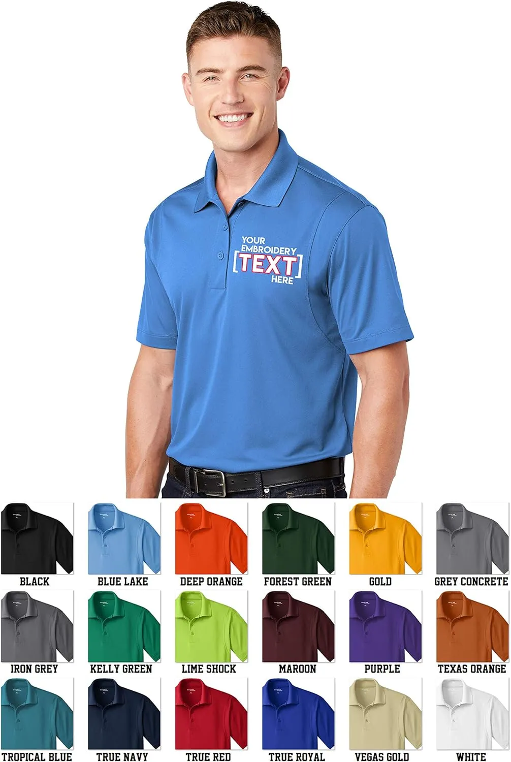 Custom Embroidered Moisture Wicking Performance Polo - Embroidery Collar Polo Shirts