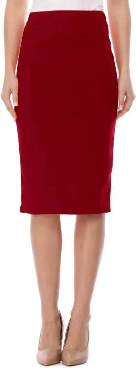 FashionJOA Women's High Waist Pencil Solid Knee Length Office Work Skirt