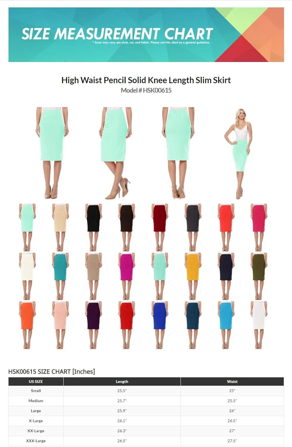 FashionJOA Women's High Waist Pencil Solid Knee Length Office Work Skirt