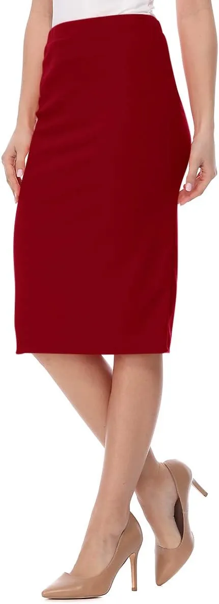 FashionJOA Women's High Waist Pencil Solid Knee Length Office Work Skirt