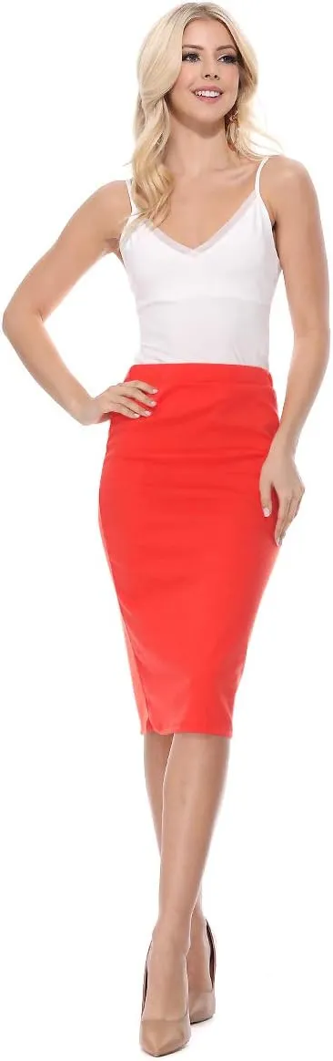FashionJOA Women's High Waist Pencil Solid Knee Length Office Work Skirt