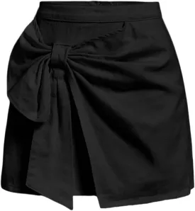 Floerns Women's High Waisted Big Bow Wrap Front Mini Bodycon Denim Skirts