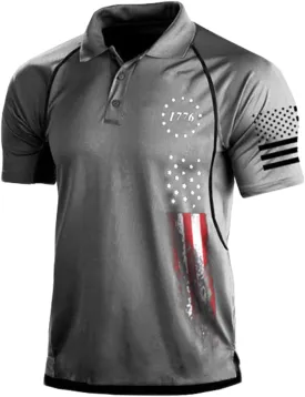 HARGLESMAN Men's 1776 Independence Day American Flag Short Sleeve Polo Golft Shirt(S-3XL)