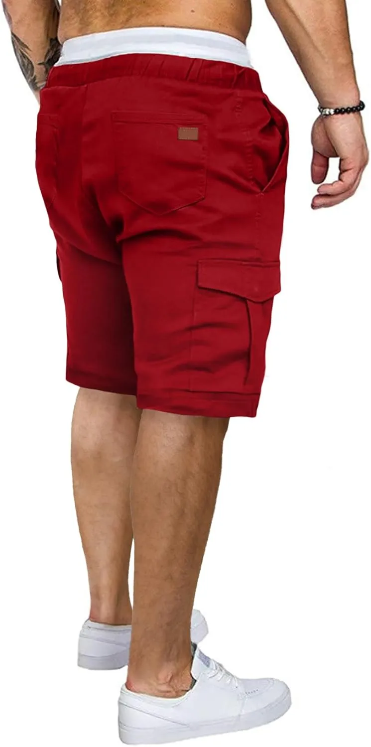 JMIERR Mens Casual Cargo Shorts - Cotton Drawstring Stretch Summer Beach Shorts Twill Chino Short with 6 Pockets