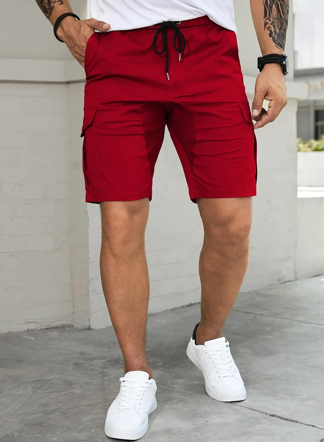 JMIERR Mens Casual Cargo Shorts - Cotton Drawstring Stretch Summer Beach Shorts Twill Chino Short with 6 Pockets