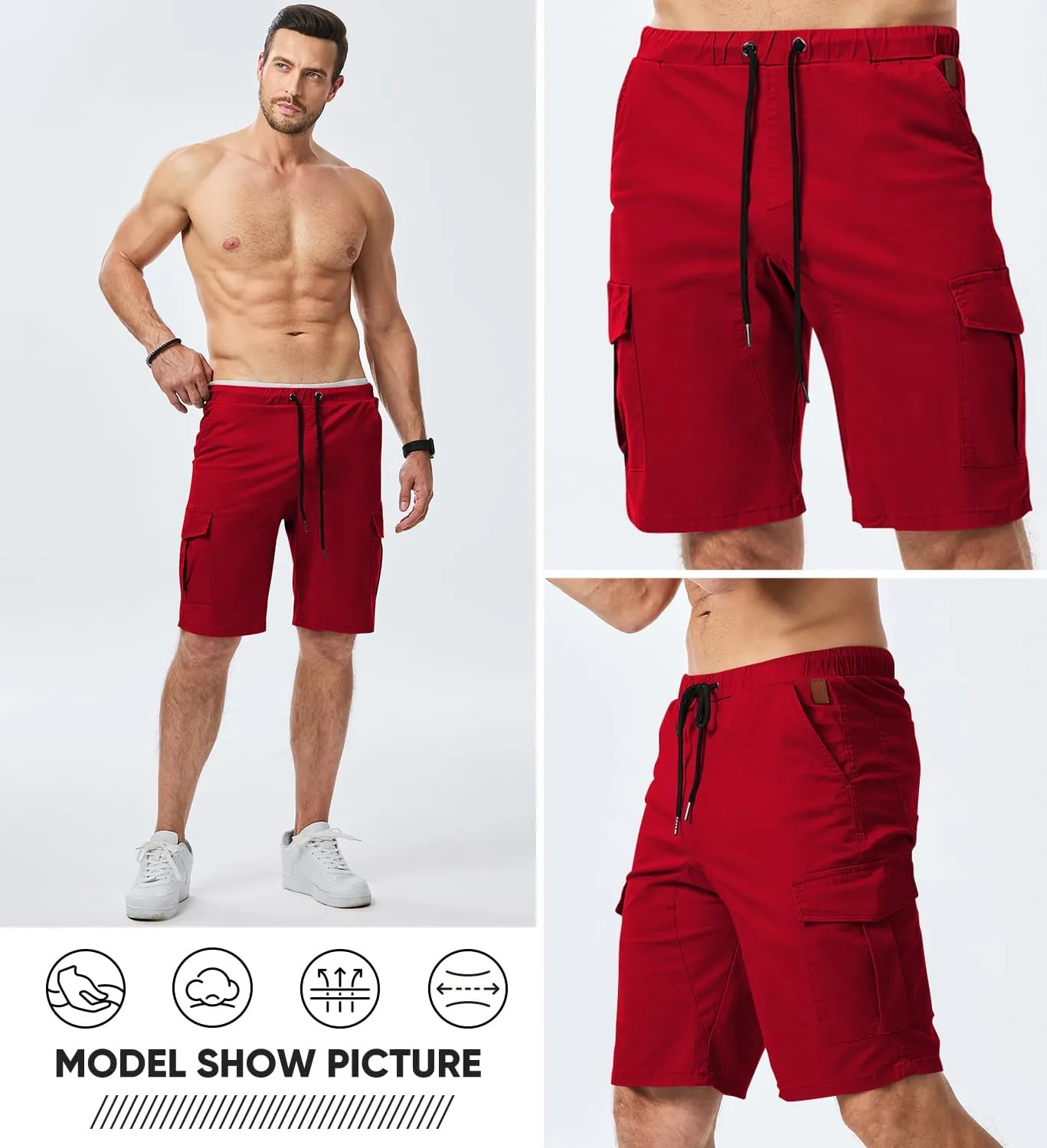 JMIERR Mens Casual Cargo Shorts - Cotton Drawstring Stretch Summer Beach Shorts Twill Chino Short with 6 Pockets