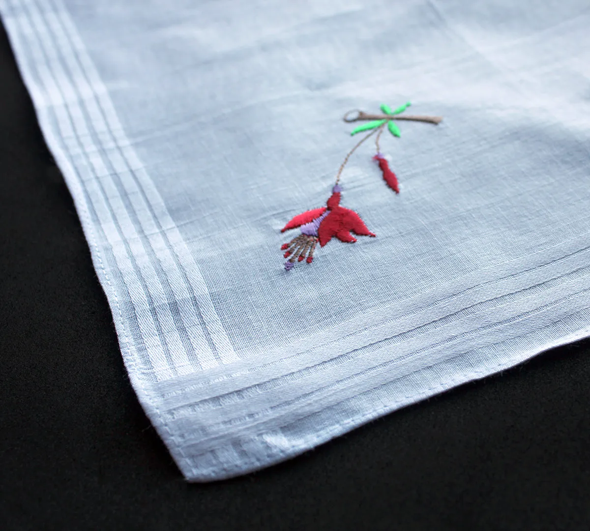 Ladies Fuchsia Embroidered Cotton Handkerchief