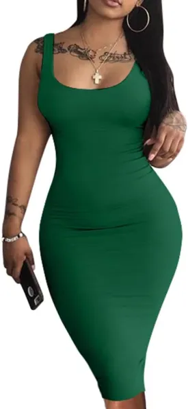 LAGSHIAN Women's Sexy Bodycon Tank Dress Sleeveless Basic Midi Club Dresses