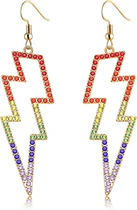 Lightning Bolt Earrings, 80s Earrings for Women, Glitter Rhinestone Lightning Bolt Dangle Earrings for 80's Outfit Party Accessories Halloween Gifts