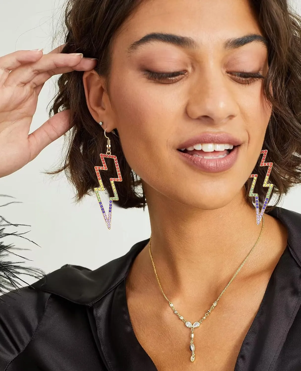 Lightning Bolt Earrings, 80s Earrings for Women, Glitter Rhinestone Lightning Bolt Dangle Earrings for 80's Outfit Party Accessories Halloween Gifts
