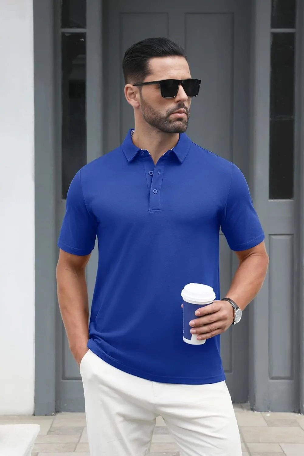 MAGCOMSEN Men's Polo Shirts Short Sleeve Cotton Pique 3 Button Classic Fit Casual T-Shirt Performance Golf Shirts