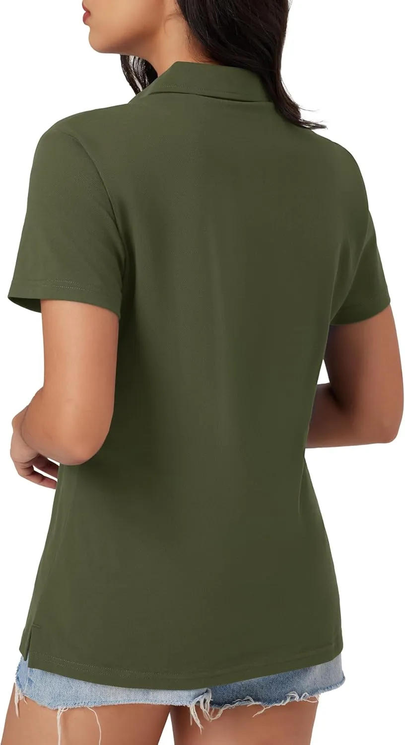 MAGCOMSEN Women's Polo Shirts Cotton Short Sleeve V-Neck Collared Tops Golf Shirt Work Casual Summer Tee
