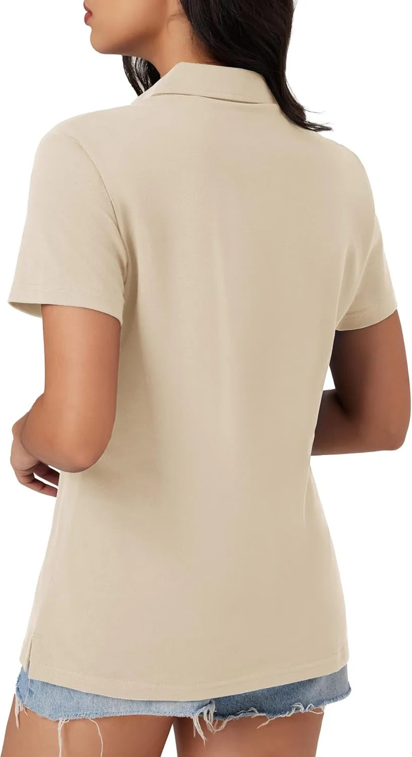 MAGCOMSEN Women's Polo Shirts Cotton Short Sleeve V-Neck Collared Tops Golf Shirt Work Casual Summer Tee