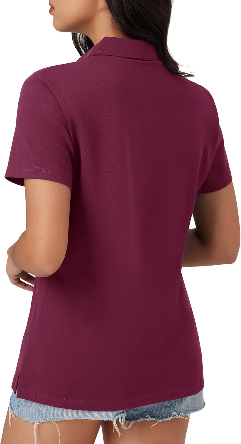 MAGCOMSEN Women's Polo Shirts Cotton Short Sleeve V-Neck Collared Tops Golf Shirt Work Casual Summer Tee