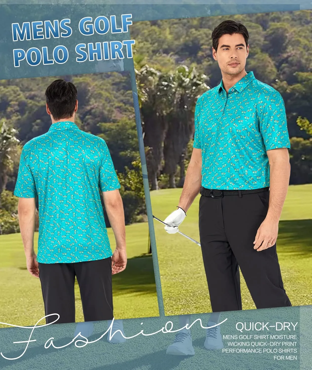 Mens Golf Shirts Short Sleeve Moisture Wicking Dry Fit Performance Athletic Polo Shirt
