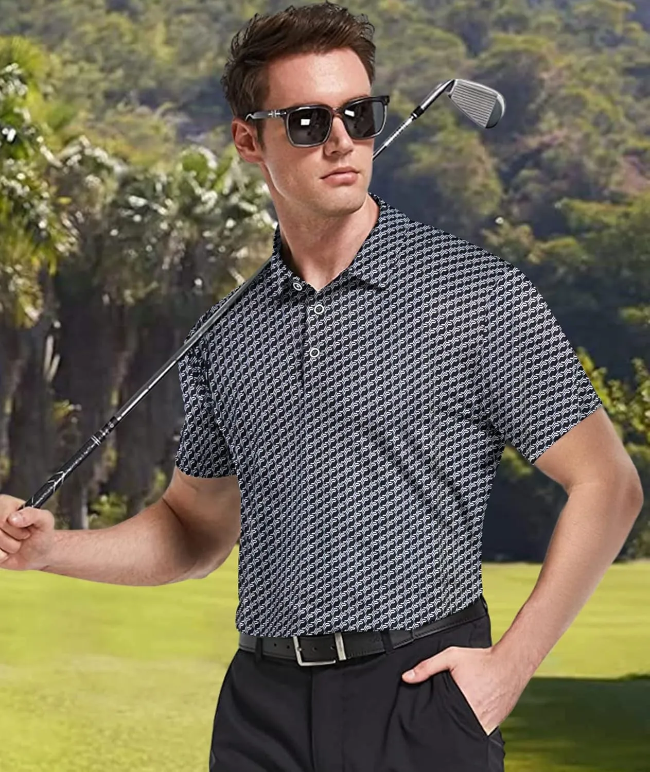 Mens Golf Shirts Short Sleeve Moisture Wicking Dry Fit Performance Athletic Polo Shirt