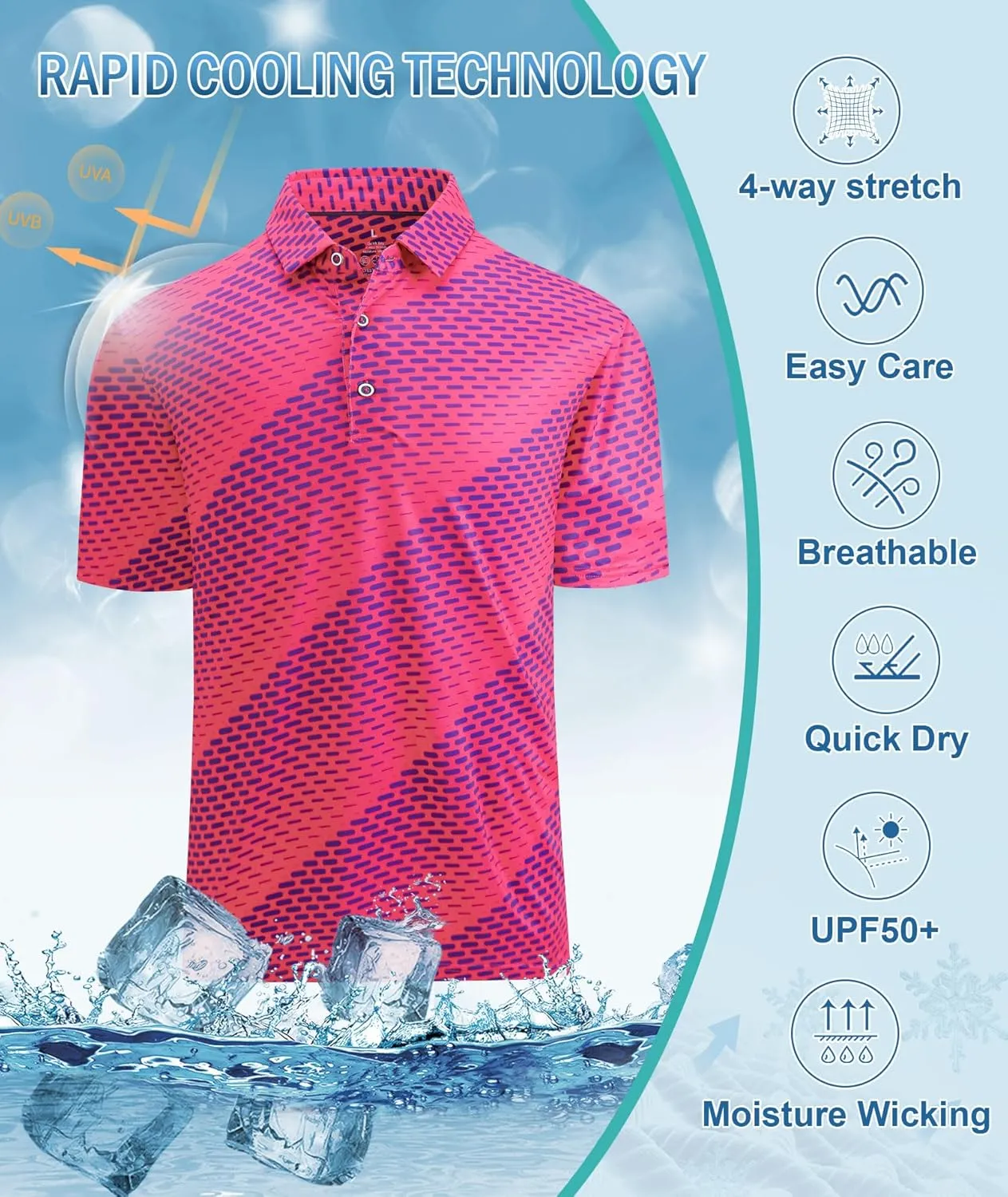 Mens Golf Shirts Short Sleeve Moisture Wicking Dry Fit Performance Athletic Polo Shirt