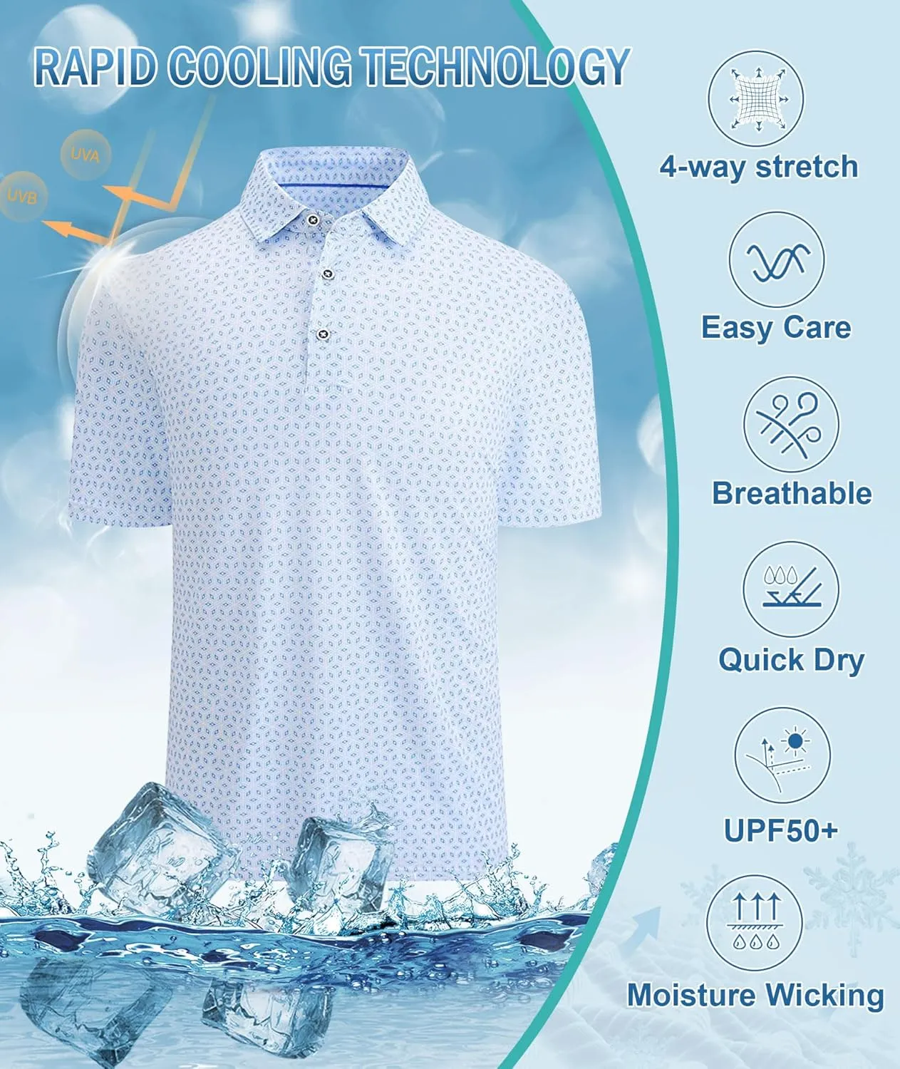 Mens Golf Shirts Short Sleeve Moisture Wicking Dry Fit Performance Athletic Polo Shirt