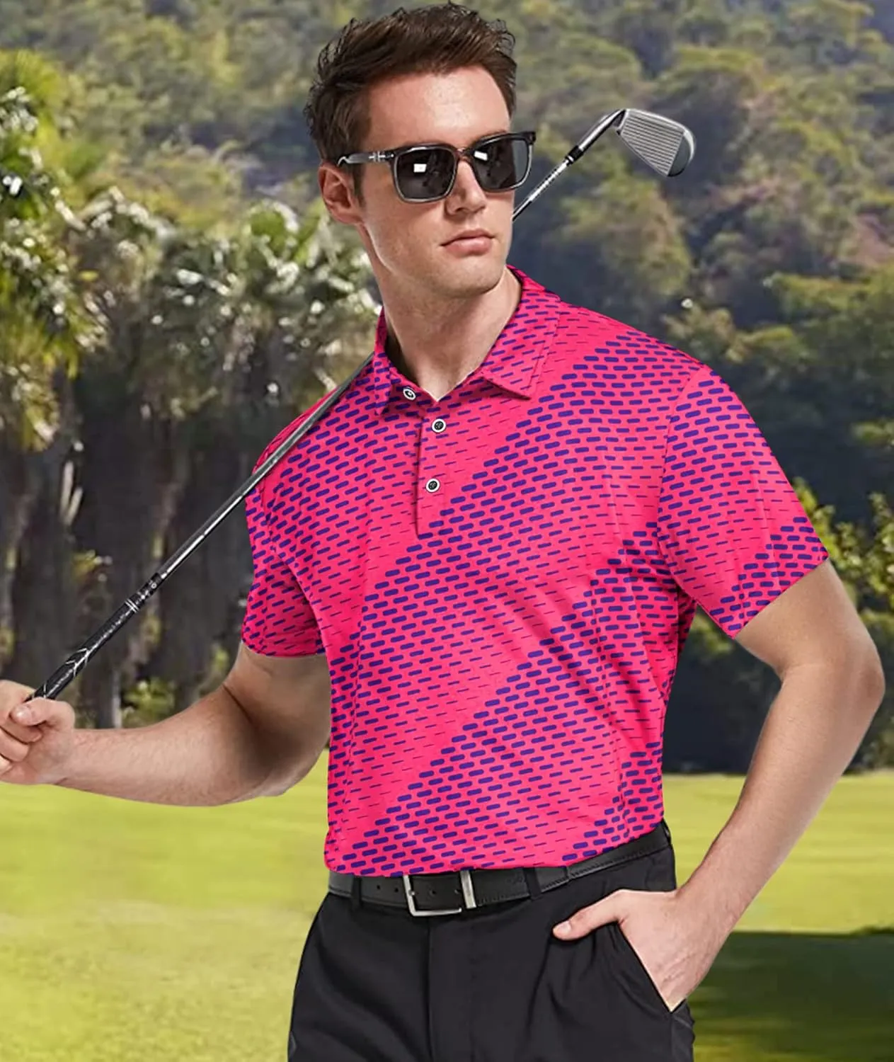 Mens Golf Shirts Short Sleeve Moisture Wicking Dry Fit Performance Athletic Polo Shirt