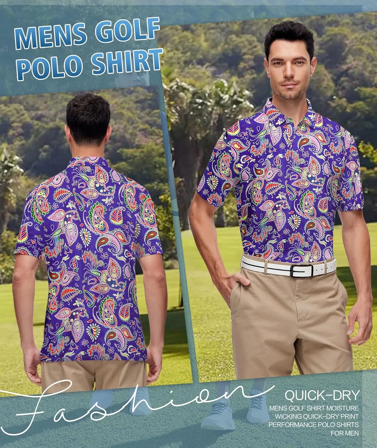 Mens Golf Shirts Short Sleeve Moisture Wicking Dry Fit Performance Athletic Polo Shirt