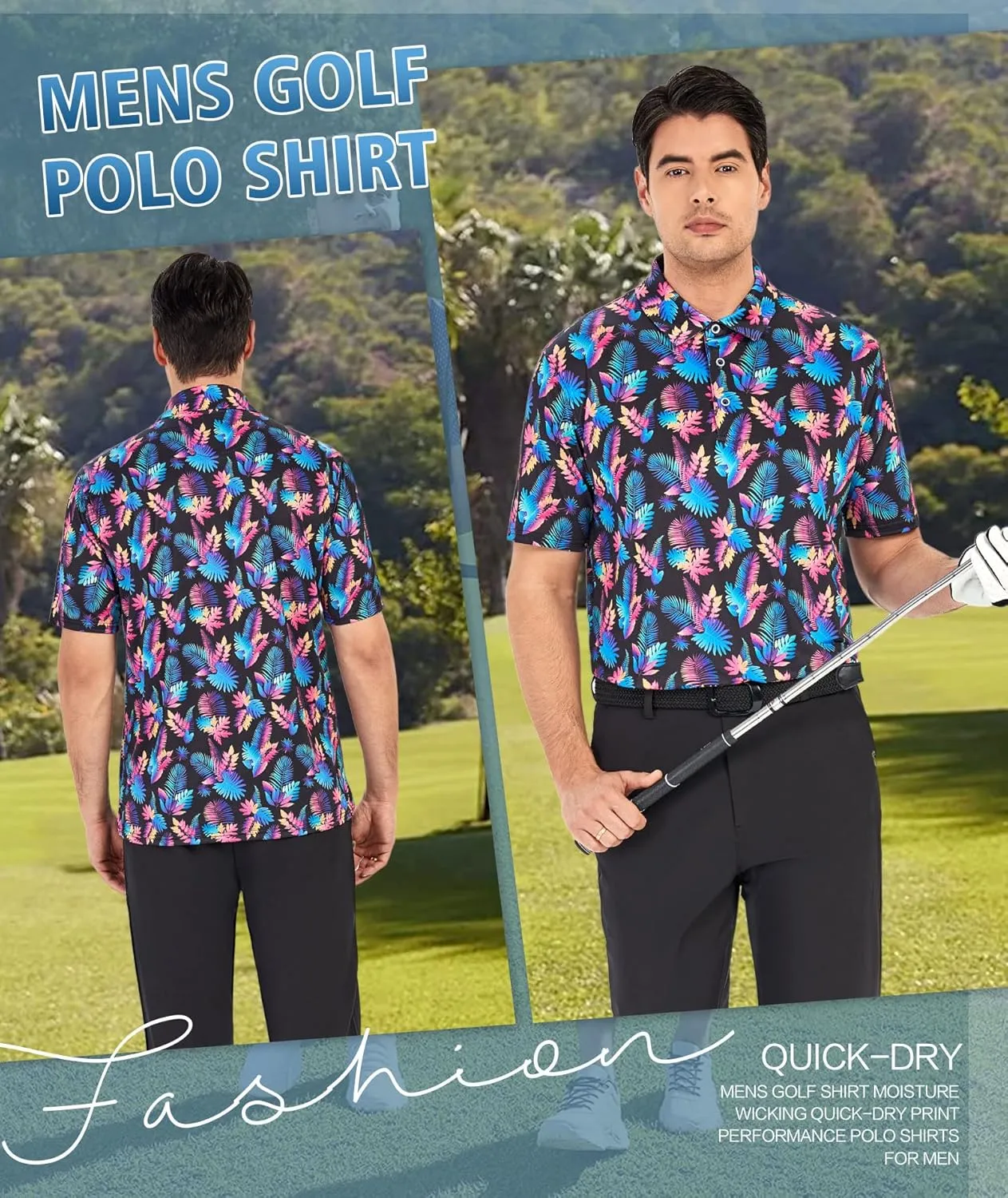 Mens Golf Shirts Short Sleeve Moisture Wicking Dry Fit Performance Athletic Polo Shirt