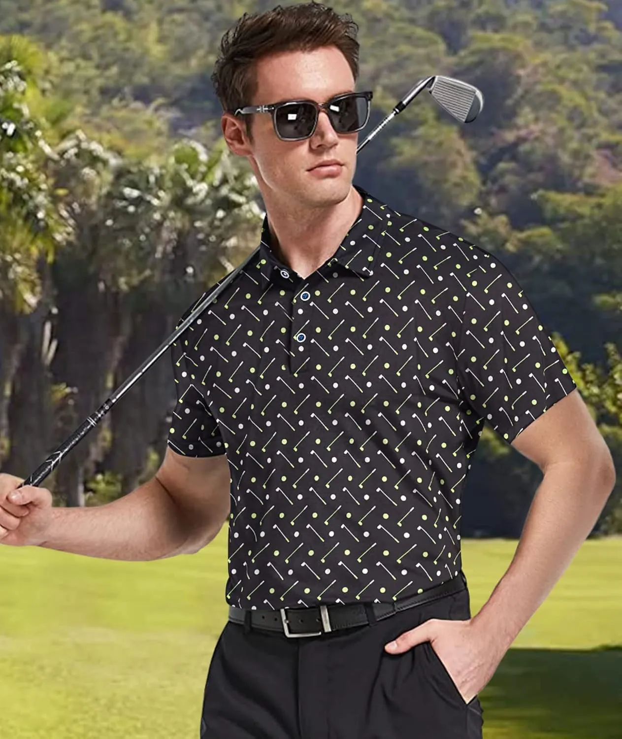 Mens Golf Shirts Short Sleeve Moisture Wicking Dry Fit Performance Athletic Polo Shirt
