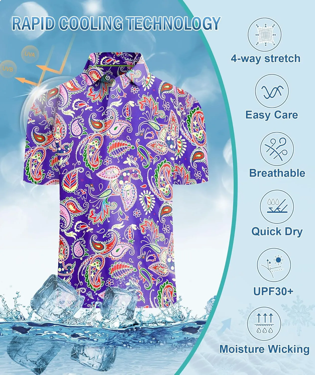 Mens Golf Shirts Short Sleeve Moisture Wicking Dry Fit Performance Athletic Polo Shirt