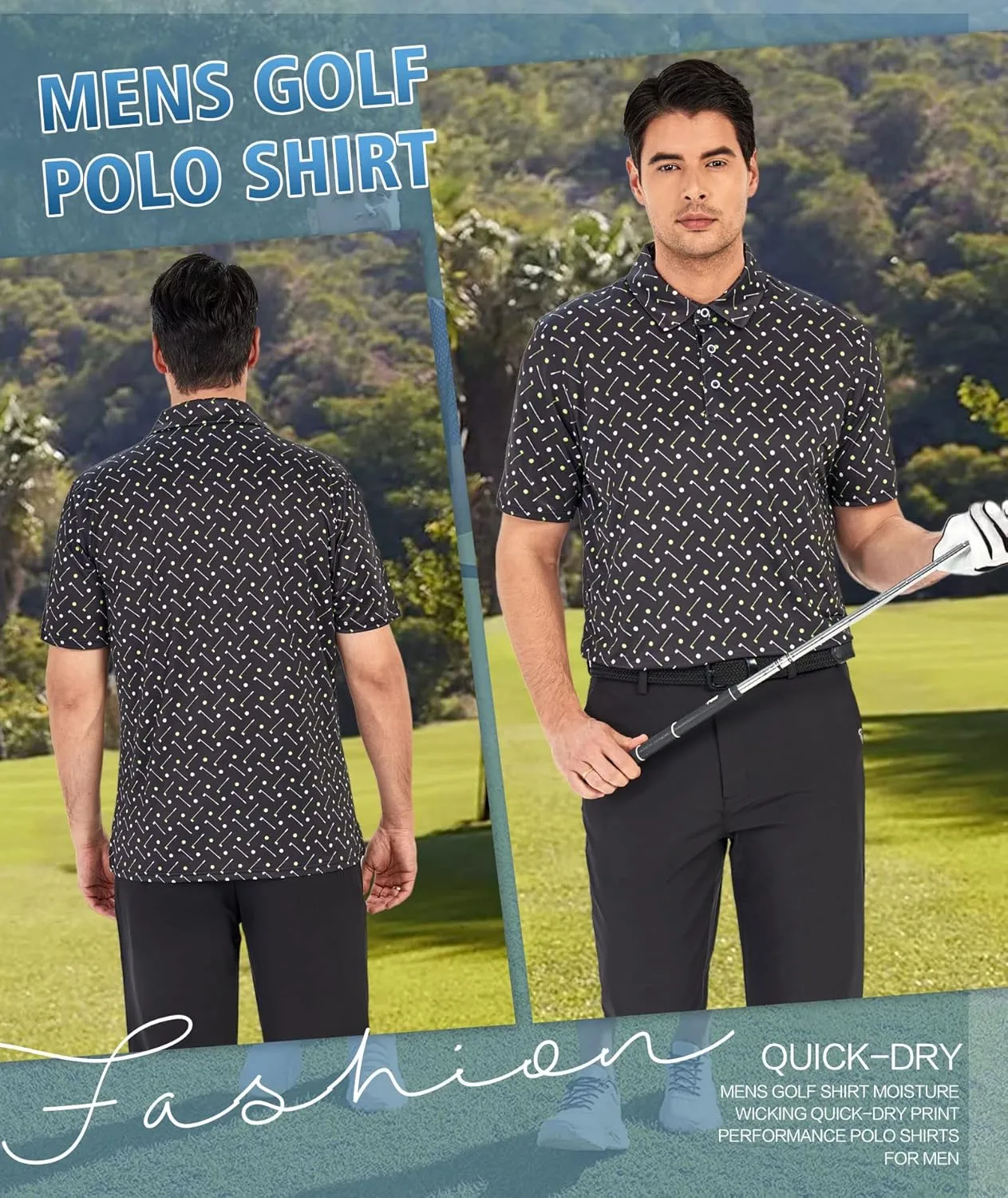 Mens Golf Shirts Short Sleeve Moisture Wicking Dry Fit Performance Athletic Polo Shirt