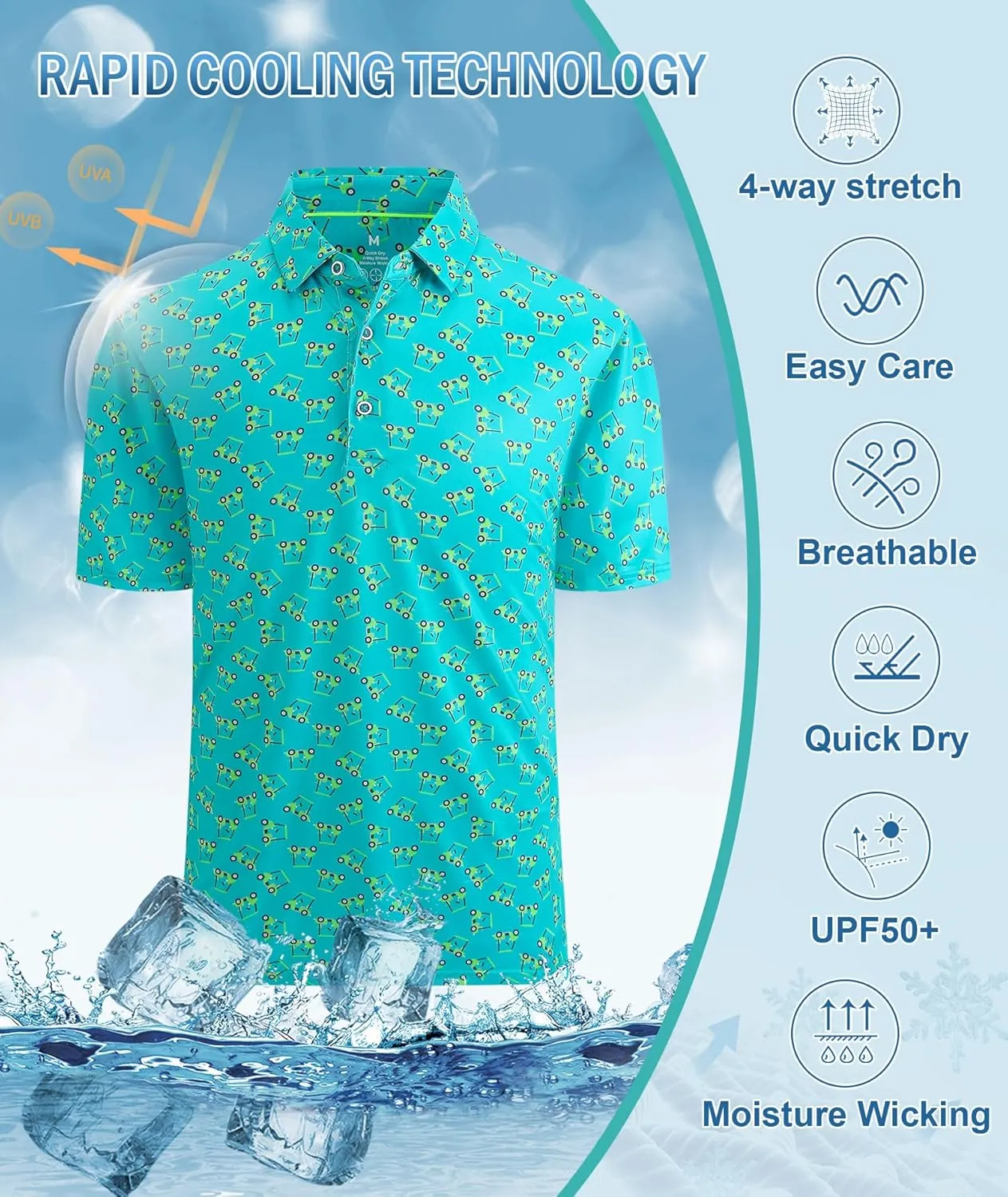 Mens Golf Shirts Short Sleeve Moisture Wicking Dry Fit Performance Athletic Polo Shirt