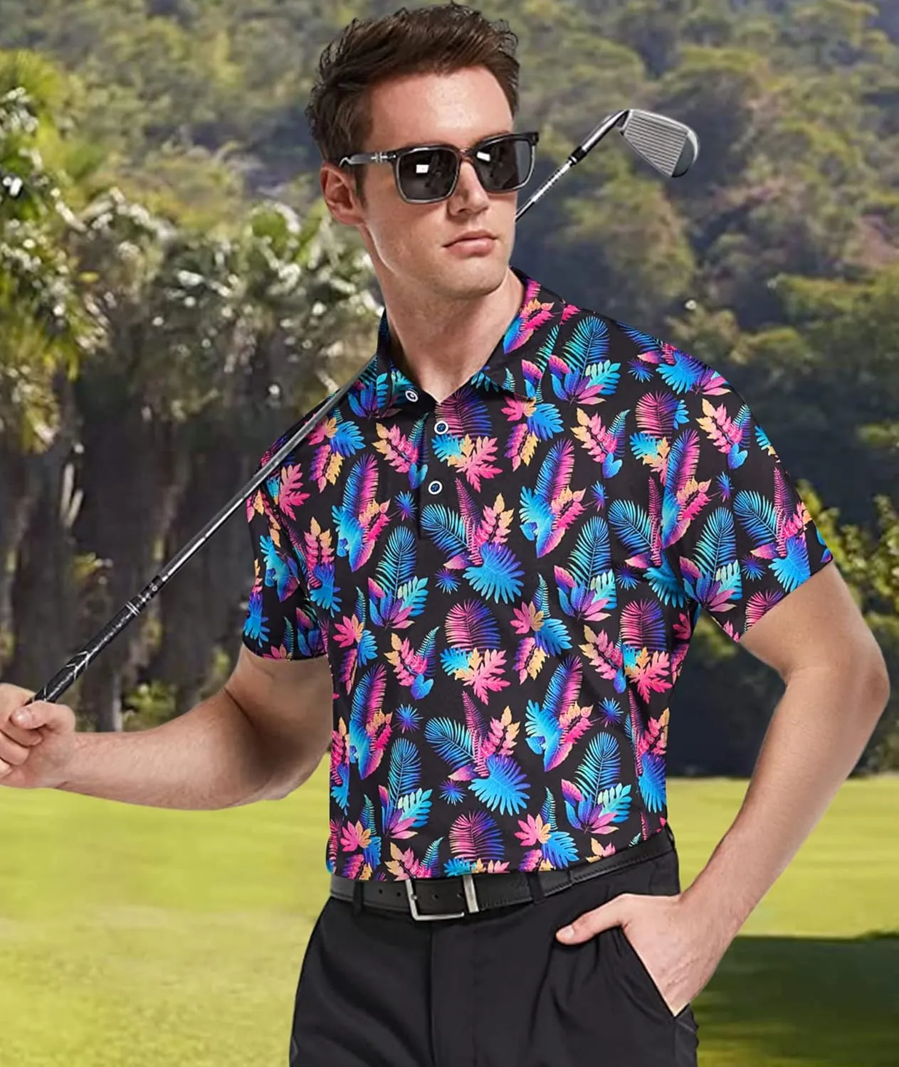 Mens Golf Shirts Short Sleeve Moisture Wicking Dry Fit Performance Athletic Polo Shirt
