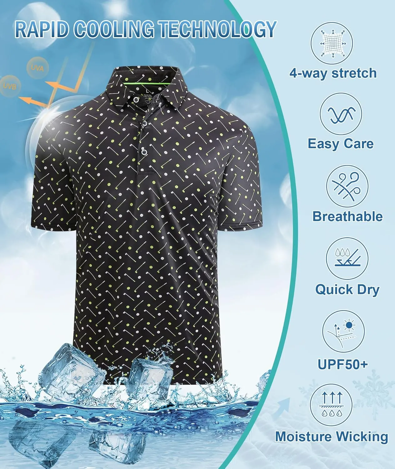 Mens Golf Shirts Short Sleeve Moisture Wicking Dry Fit Performance Athletic Polo Shirt