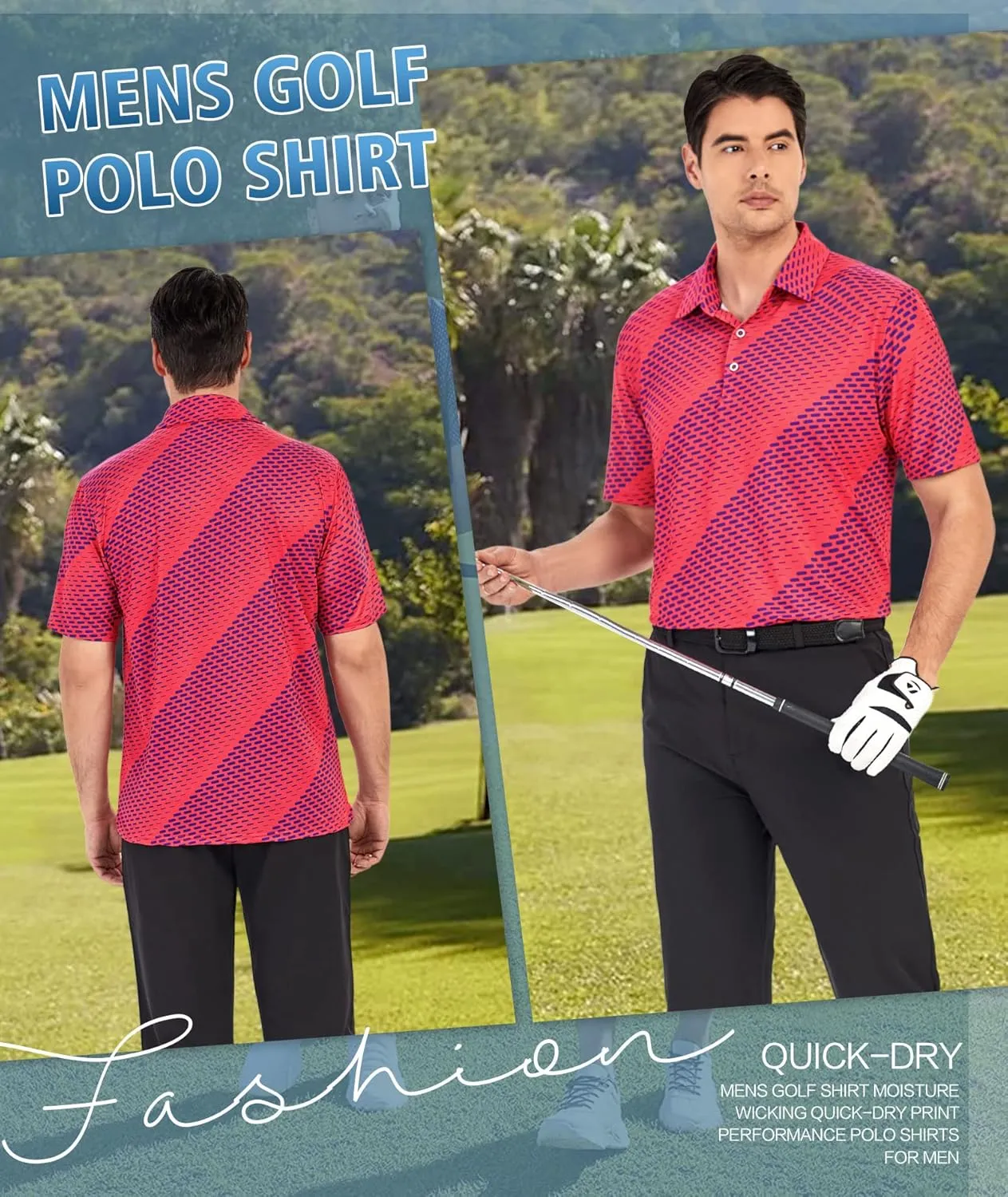 Mens Golf Shirts Short Sleeve Moisture Wicking Dry Fit Performance Athletic Polo Shirt