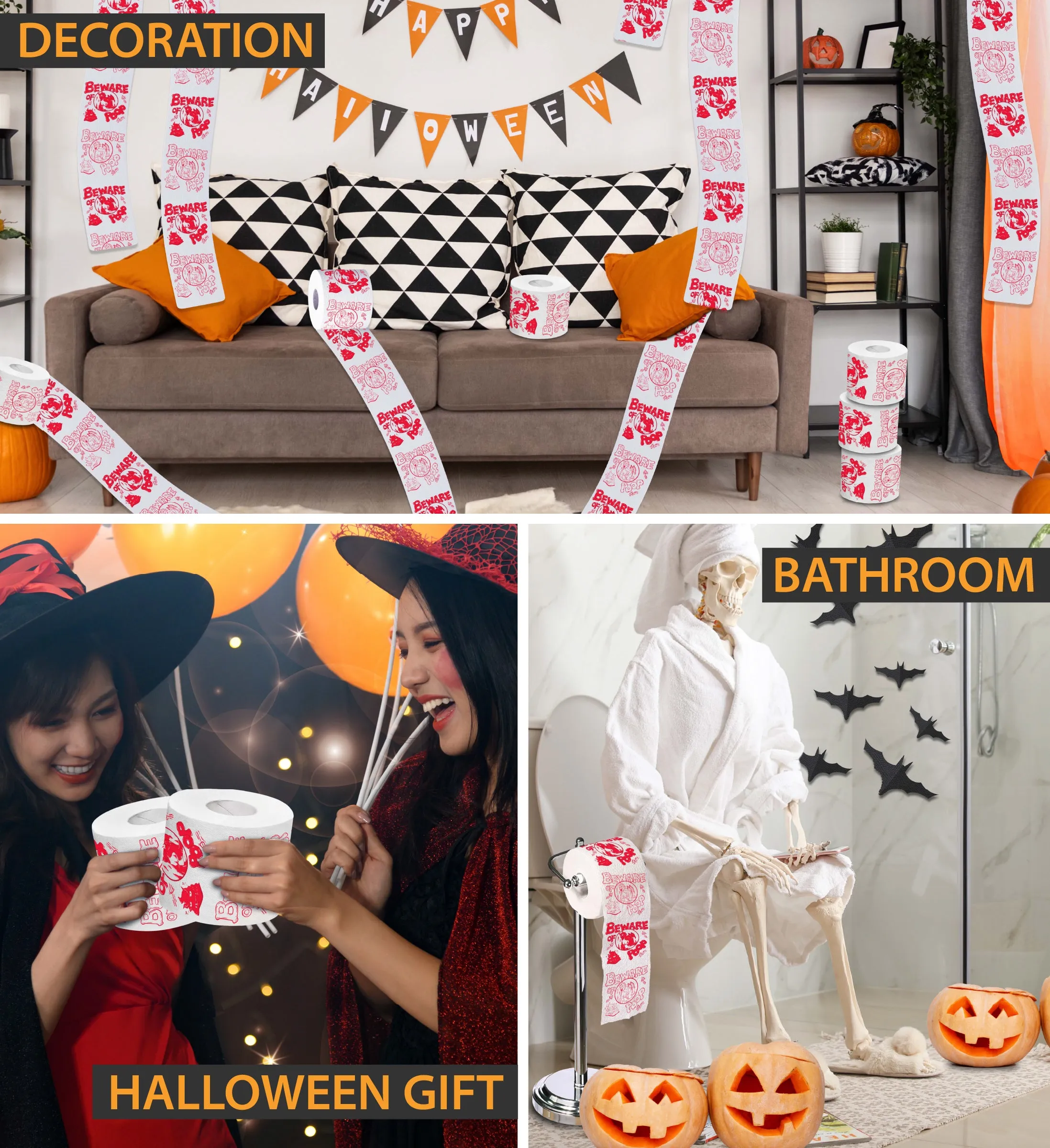 Printed TP Halloween Beware of Devil Poop Printed Toilet Paper Gift – 500 Sheet