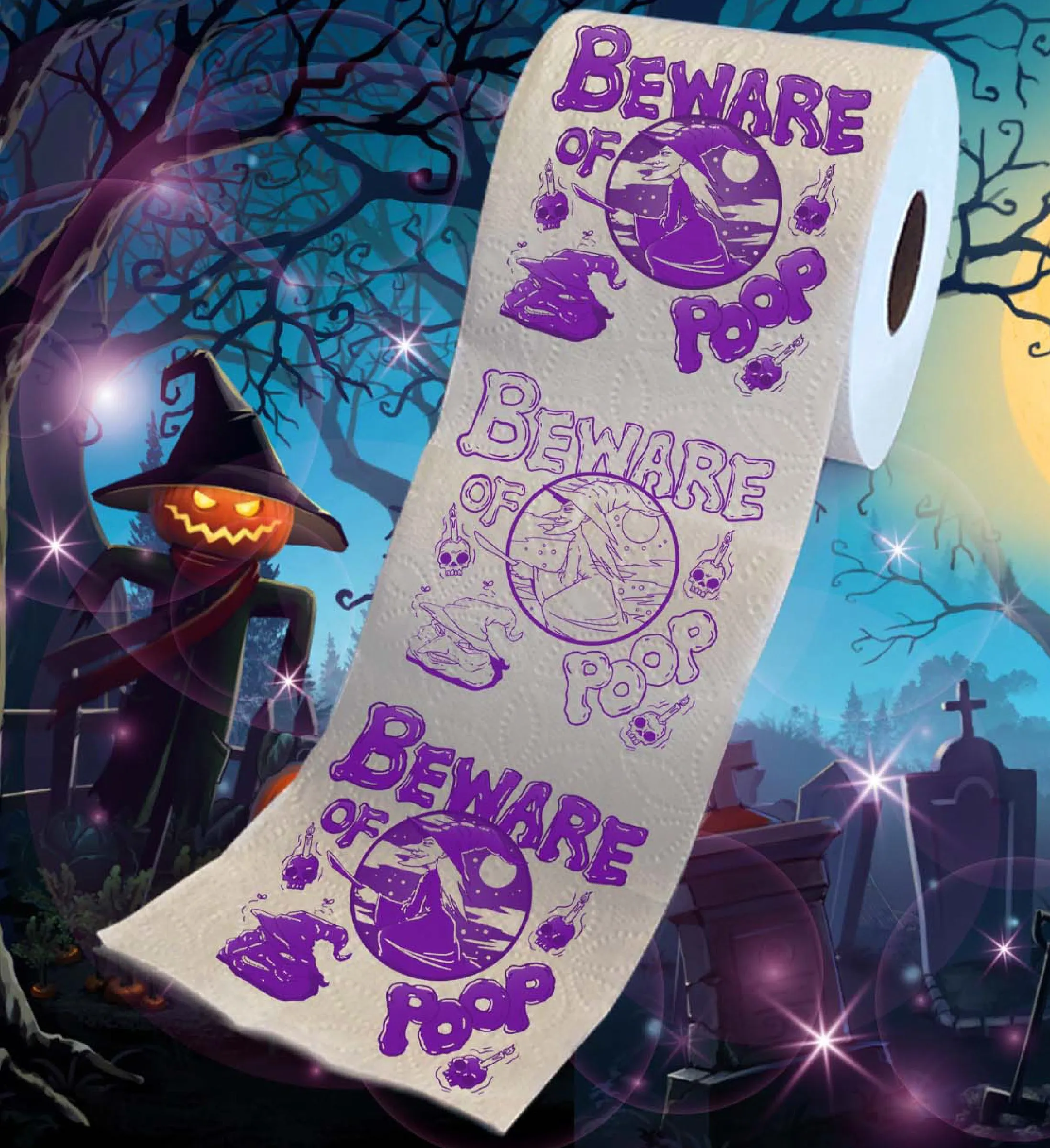 Printed TP Halloween Beware of Witch Poop Printed Toilet Paper – 500 Sheets
