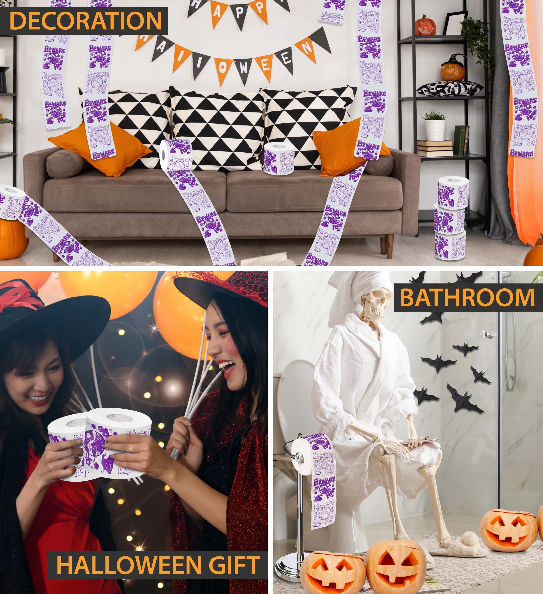 Printed TP Halloween Beware of Witch Poop Printed Toilet Paper – 500 Sheets