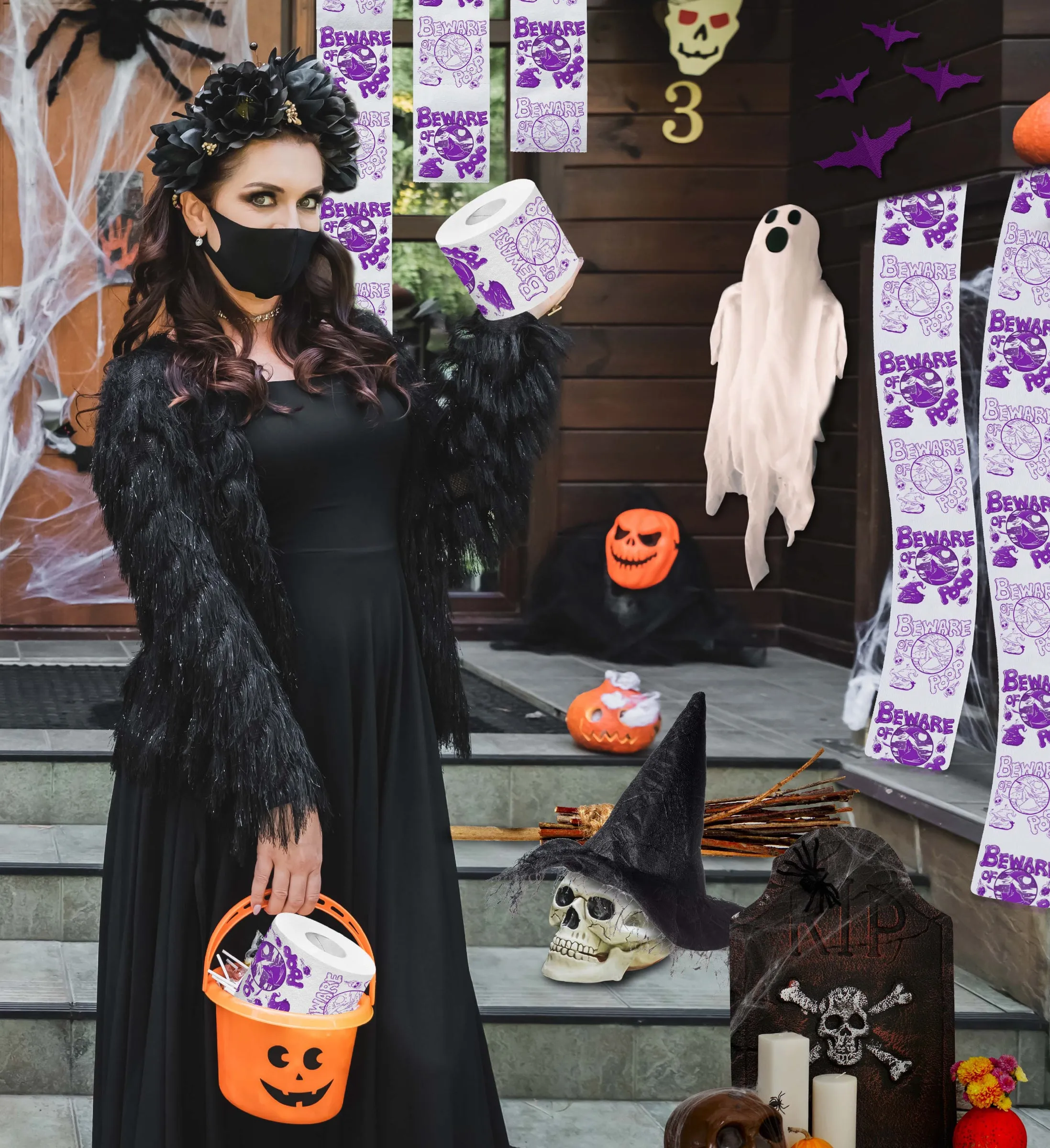 Printed TP Halloween Beware of Witch Poop Printed Toilet Paper – 500 Sheets