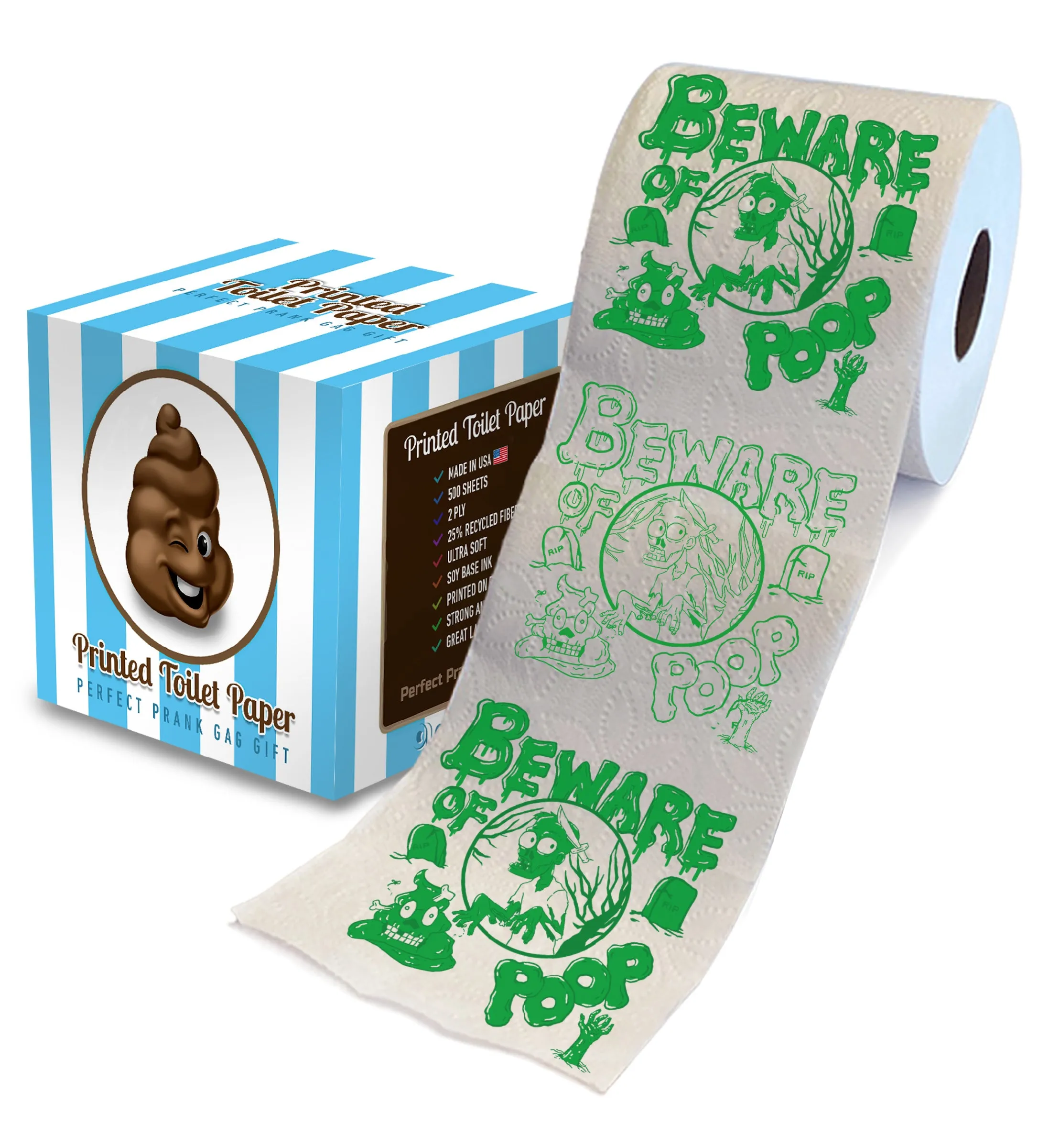 Printed TP Halloween Beware of Zombie Poop Printed Toilet Paper – 500 Sheets