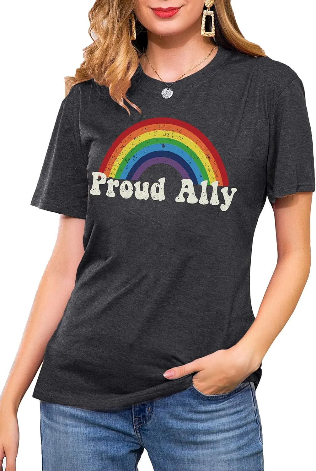 Proud Ally Shirt Women Pride Shirts Rainbow Graphic Tees LGBT Equality Tshirt Casual Holiday Tops