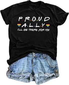 Proud Ally Shirt Women Pride Shirts Rainbow Graphic Tees LGBT Equality Tshirt Casual Holiday Tops
