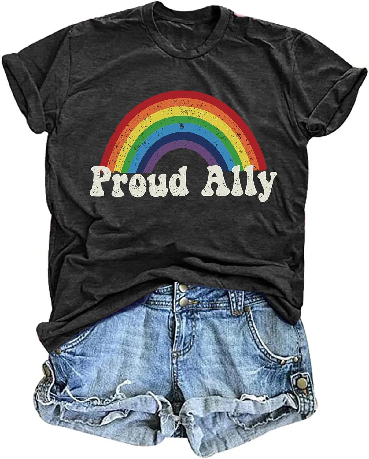 Proud Ally Shirt Women Pride Shirts Rainbow Graphic Tees LGBT Equality Tshirt Casual Holiday Tops