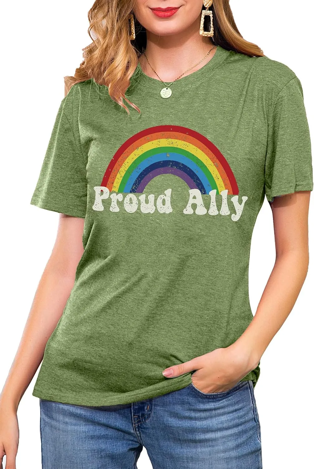 Proud Ally Shirt Women Pride Shirts Rainbow Graphic Tees LGBT Equality Tshirt Casual Holiday Tops