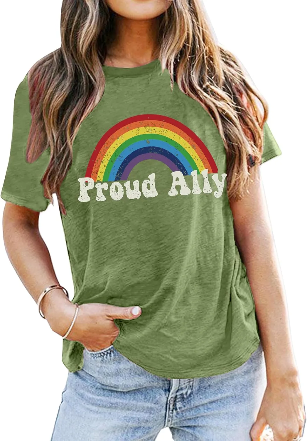 Proud Ally Shirt Women Pride Shirts Rainbow Graphic Tees LGBT Equality Tshirt Casual Holiday Tops