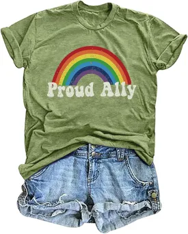 Proud Ally Shirt Women Pride Shirts Rainbow Graphic Tees LGBT Equality Tshirt Casual Holiday Tops