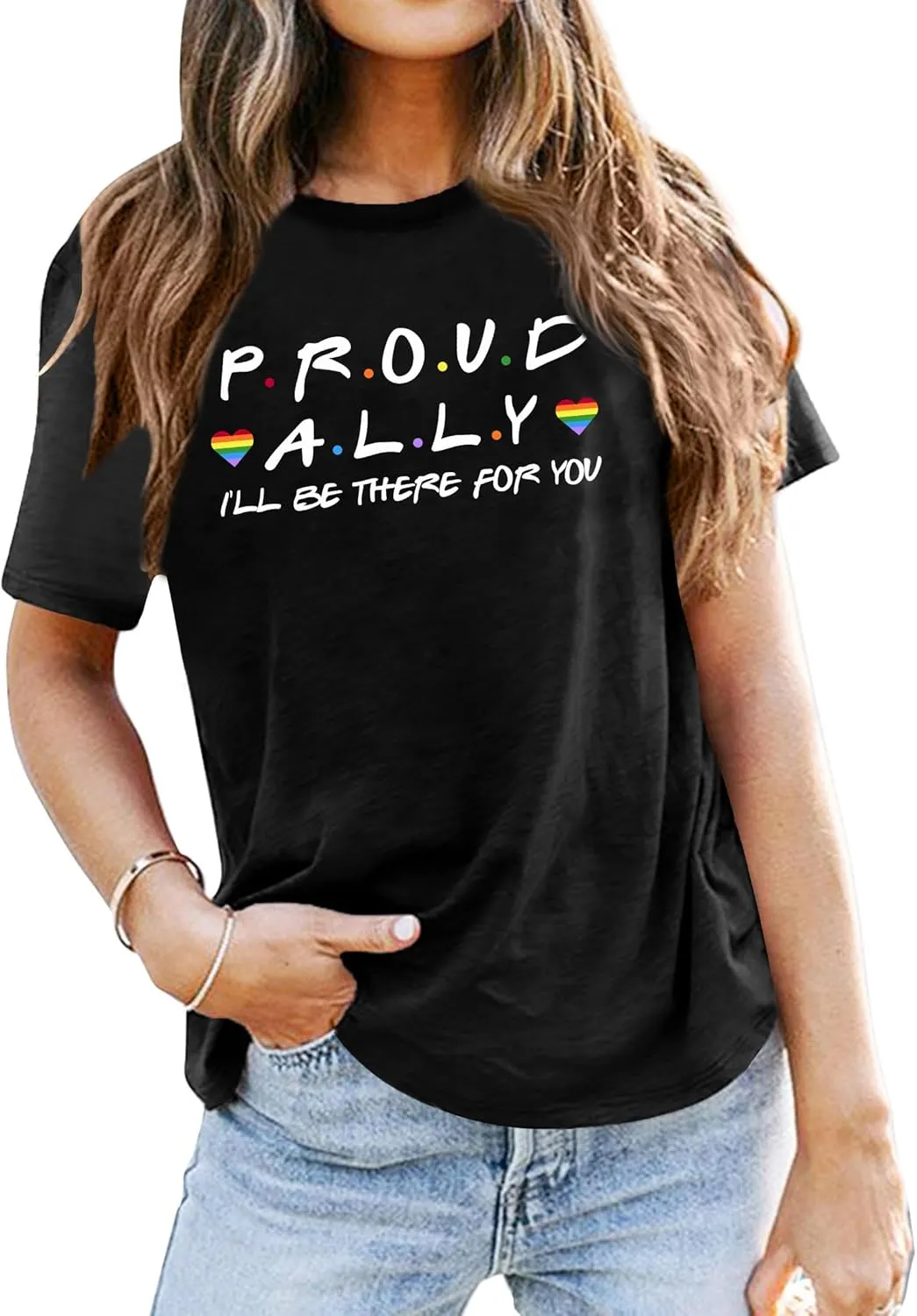 Proud Ally Shirt Women Pride Shirts Rainbow Graphic Tees LGBT Equality Tshirt Casual Holiday Tops