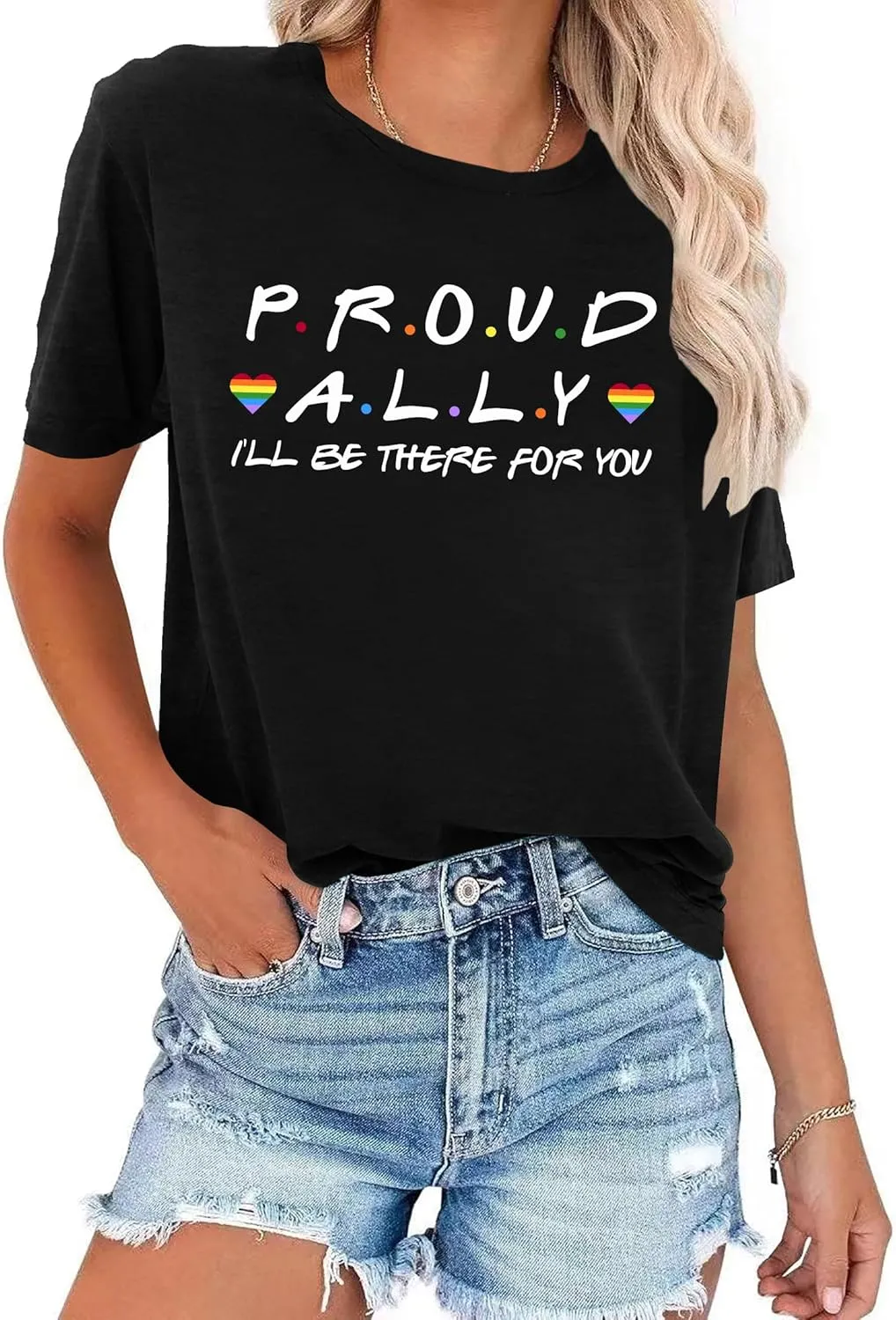 Proud Ally Shirt Women Pride Shirts Rainbow Graphic Tees LGBT Equality Tshirt Casual Holiday Tops